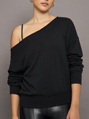 Carbon38 - Off Shoulder Sweatshirt in Black | Size Small